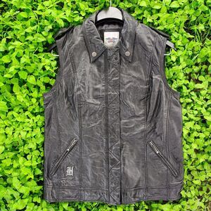 Harley Davidson Motorcycle Womens Black Leather Snap Vest L Embroidered lamb